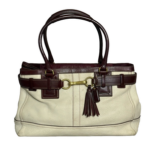 Y2K Coach Hamptons Carryall Shoulder Bag Ivory & Brown Pebble Leather Purse